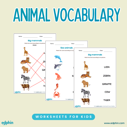 Animal Vocabulary Cards Printable For Kids