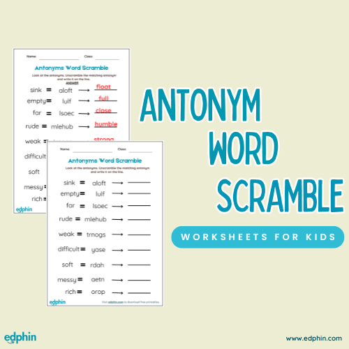 Antonyms Word Scramble Printable For Kids