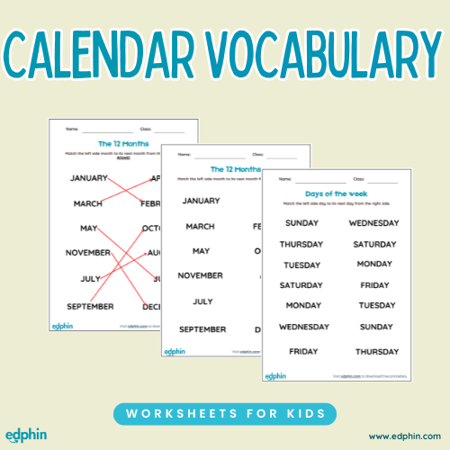 Calendar Vocabulary Cards Printable For Kids