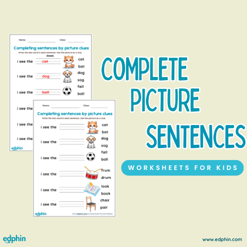 Complete Picture Sentences printable for kids