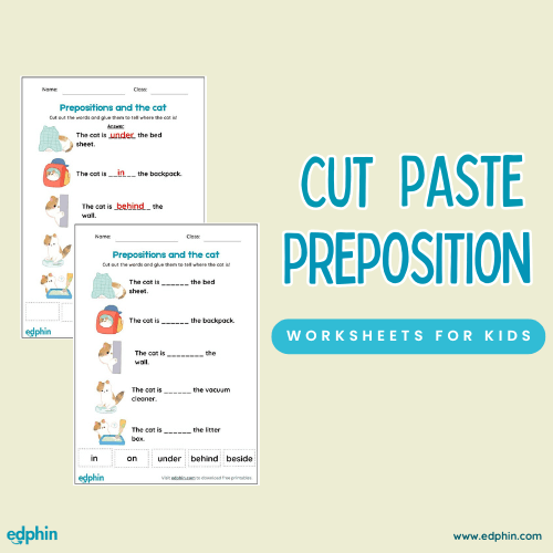 Basic prepositions Cut Paste Activity Worksheet