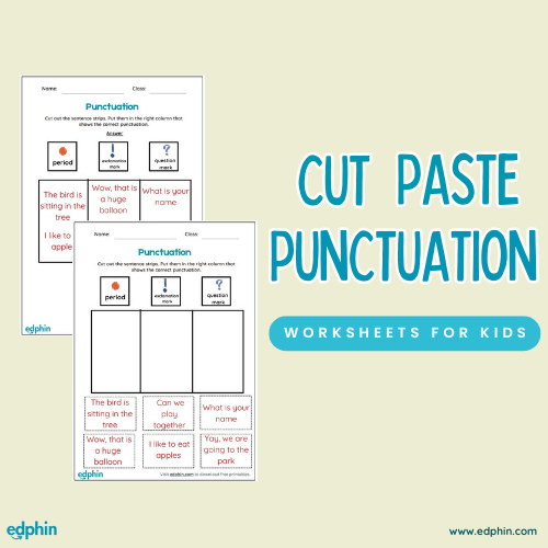 Punctuation Cut Paste Activity Worksheet for kids