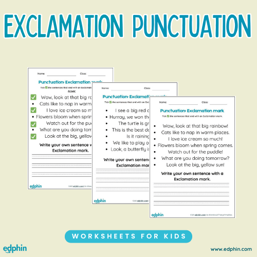 Exclamation Marks Punctuation Worksheet for kids