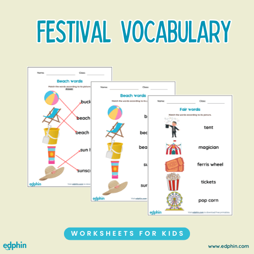 Beach And Festival Vocabulary Cards Printable For Kids