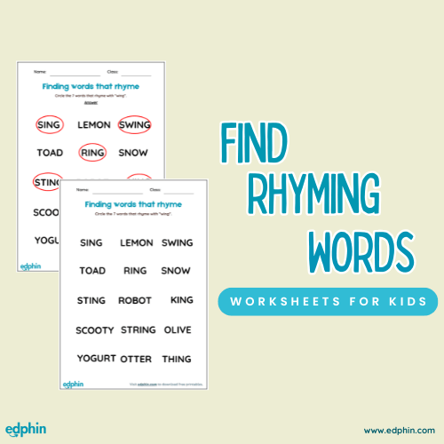 Find Rhyming Words printable for kids