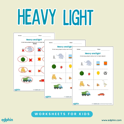Heavy vs Light Size Comparison Printable For Kids