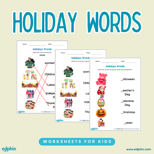 Holidays Words Practice Worksheet