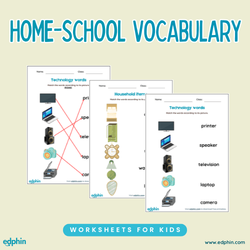 Home & School Vocabulary Cards Printable For Kids