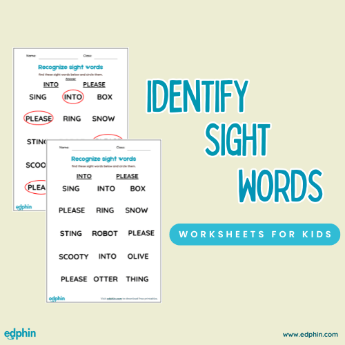 Identify Sight Words printable for kids