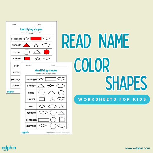 Read Name & Color The Shape printable for kids