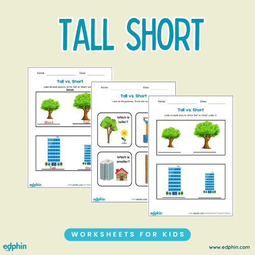 Tall vs Short Size Comparison Printable For Kids