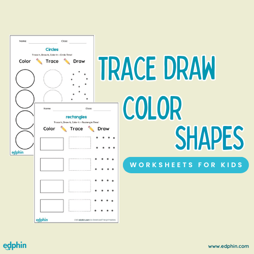 Trace, Draw And Color Shapes printable for kids