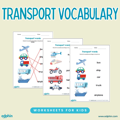 Transport Vocabulary Cards Printable For Kids