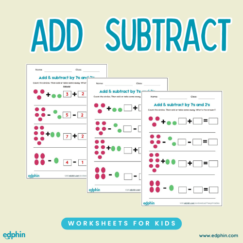 Add & Subtract By 1's And 2's Printable For Kids