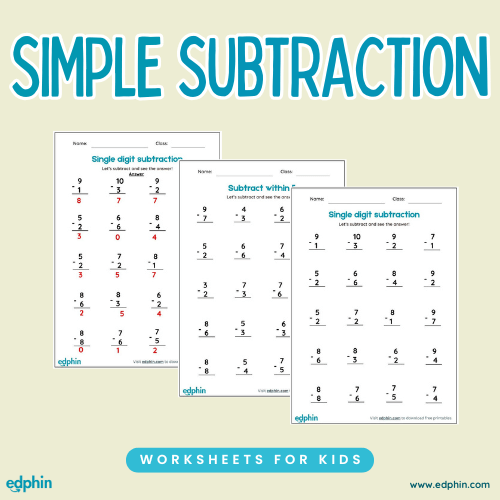Single Digit Subtraction Printable For Kids