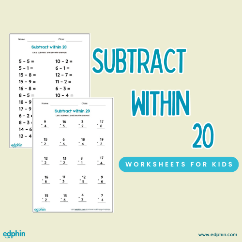 Subtract Within 20 Printable For Kids