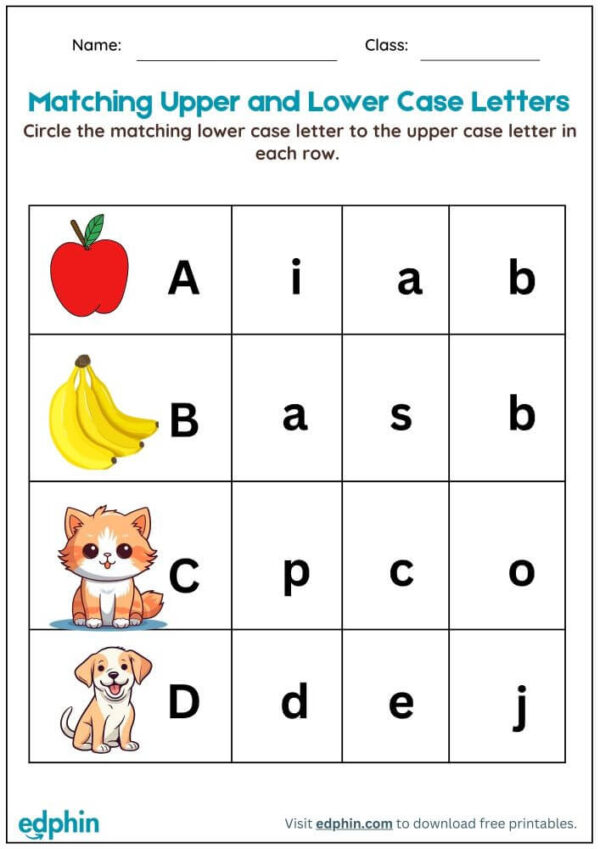 Matching Upper And Lower Case Letters Worksheet With Answer