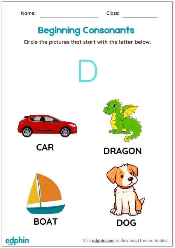 Circle The Beginning Consonant Words Worksheet With Answer - Image 3