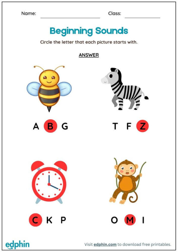 Circle The Beginning Sound Worksheet With Answer - Image 3
