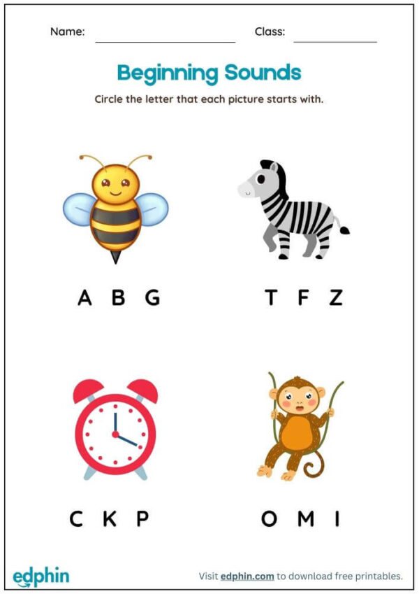 Circle The Beginning Sound Worksheet With Answer