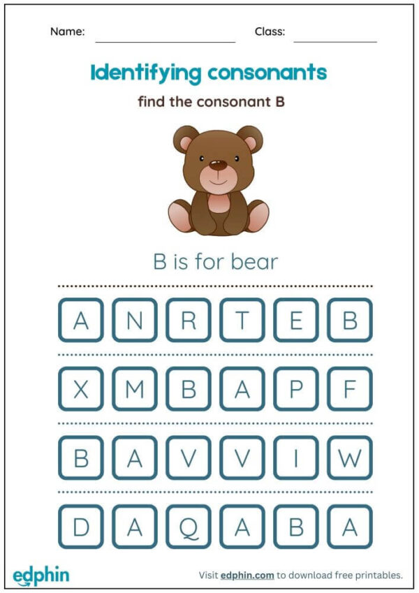 Finding Consonant Letters Worksheet With Answer