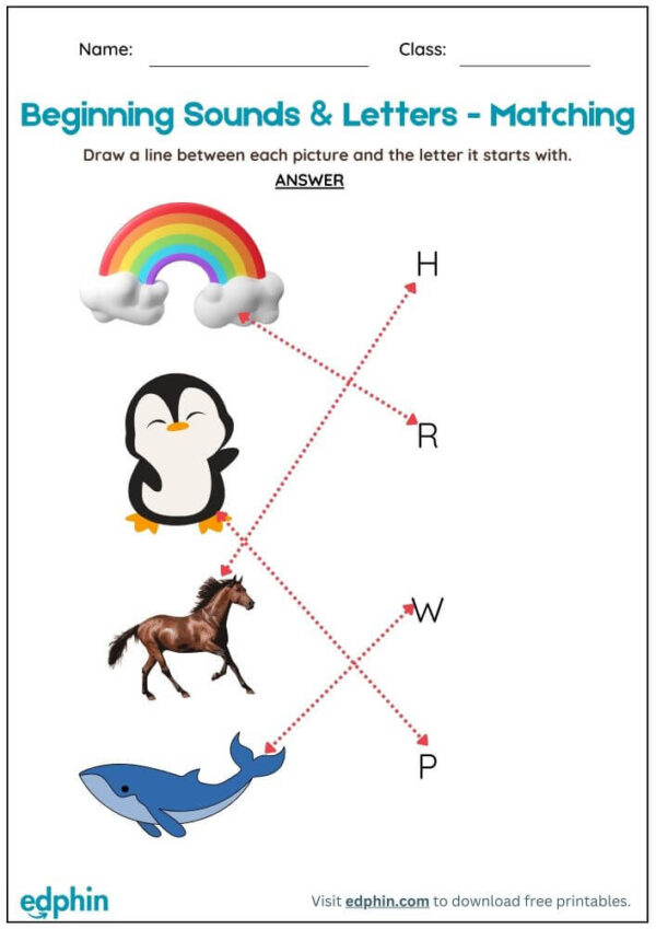 Match The Beginning Sound Worksheet With Answer - Image 3
