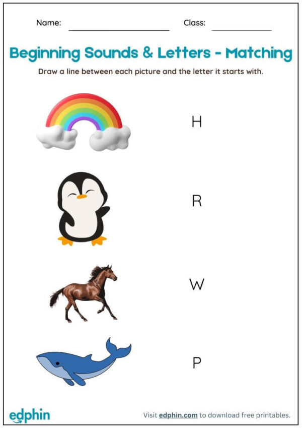 Match The Beginning Sound Worksheet With Answer - Image 2