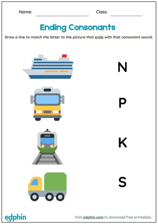 Match The Ending Consonants Worksheet With Answer - Image 3