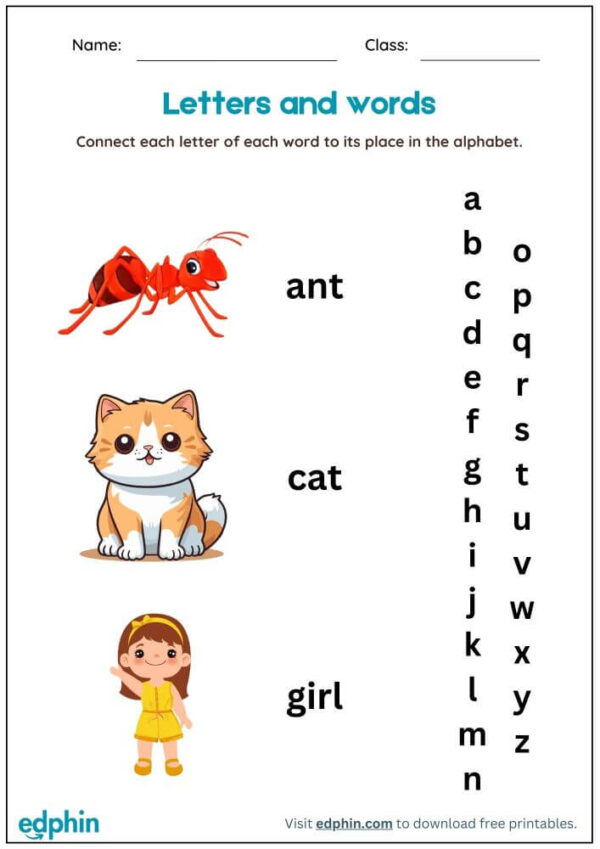 Matching Lowercase Letters To Make Words Worksheet With Answer