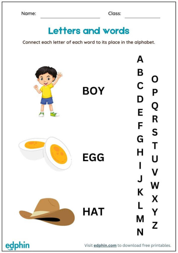 Matching Uppercase Letters To Make Words Worksheet With Answer