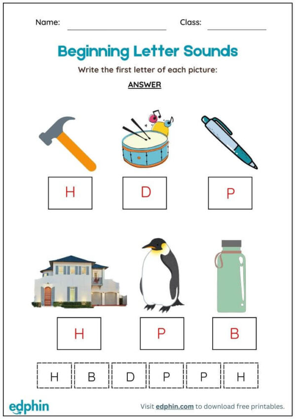 Write The Beginning Sound Worksheet With Answer - Image 3