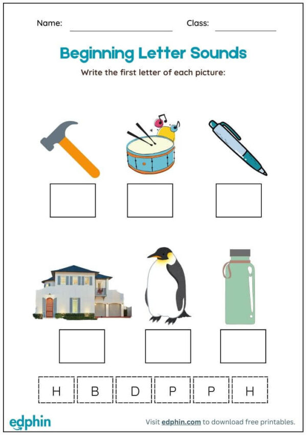Write The Beginning Sound Worksheet With Answer