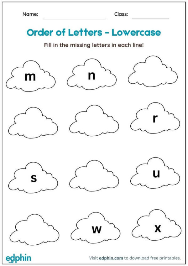 Writing Missing Lowercase Alphabets Worksheet With Answer - Image 2
