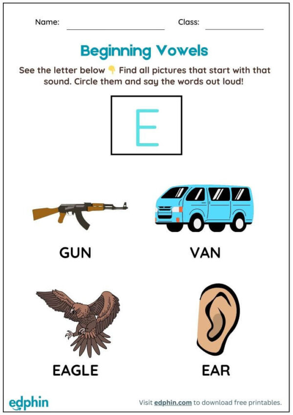 Circle The Beginning Vowel Words Worksheet With Answer - Image 2