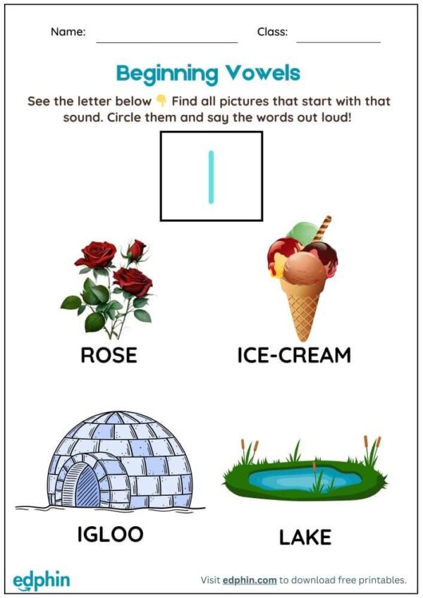 Circle The Beginning Vowel Words Worksheet With Answer - Image 3