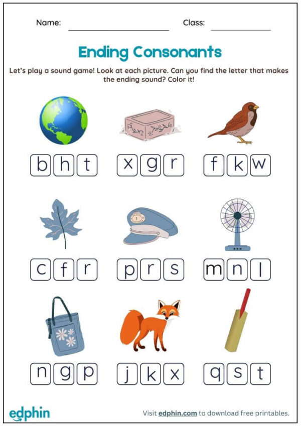 Circle The Ending Consonant Sound Worksheet With Answer - Image 2