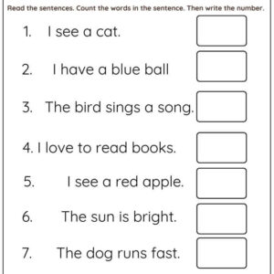 Count The Sentence Words Worksheet For Kids