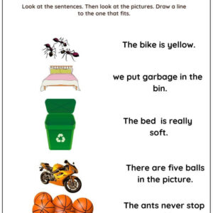 Match The Sentences And Pictures Worksheet For Kids