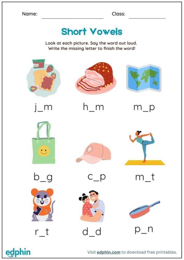 Write The Short Vowel Sound Worksheet With Answer