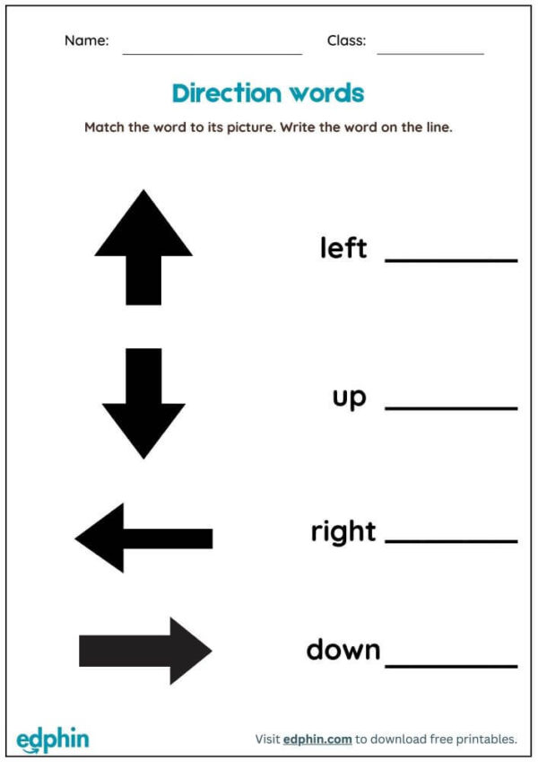 Body Direction Words: Missing Letter Worksheet With Answer