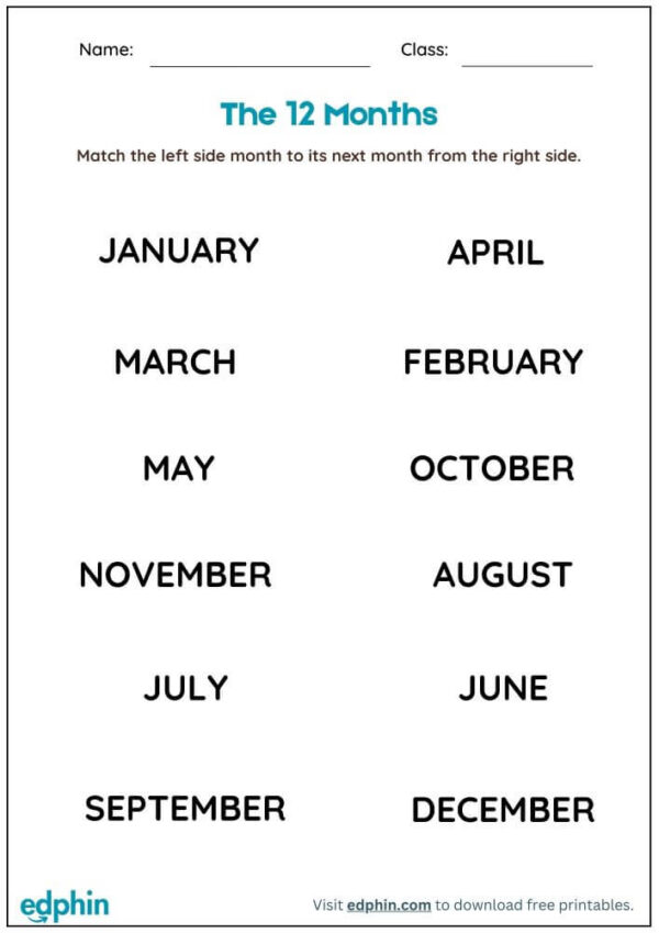 Calendar Vocabulary: Match Words With Pictures Worksheet With Answers - Image 2