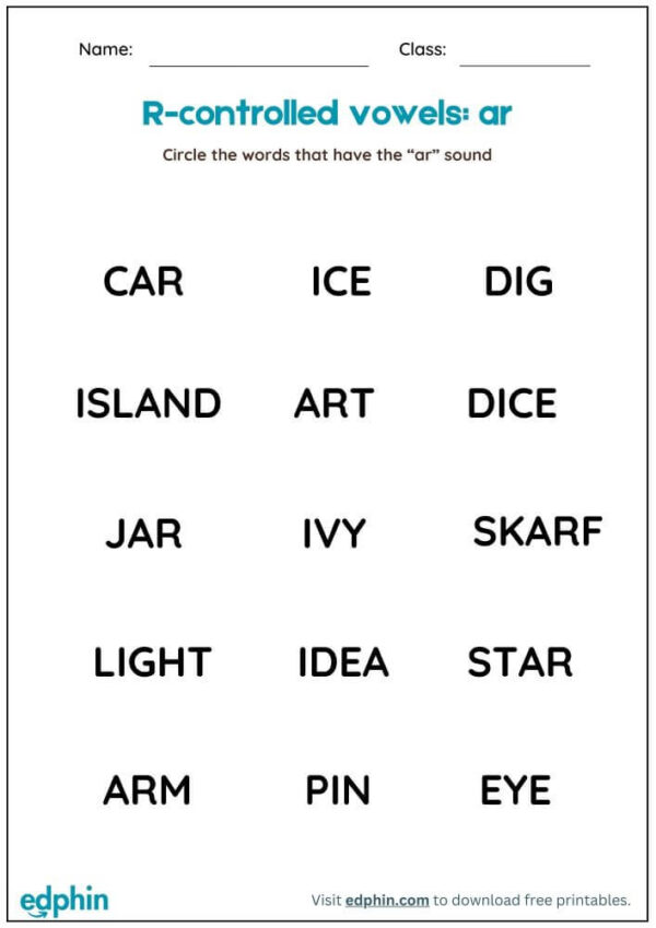 Circle The R Controlled Vowels Worksheet With Answer