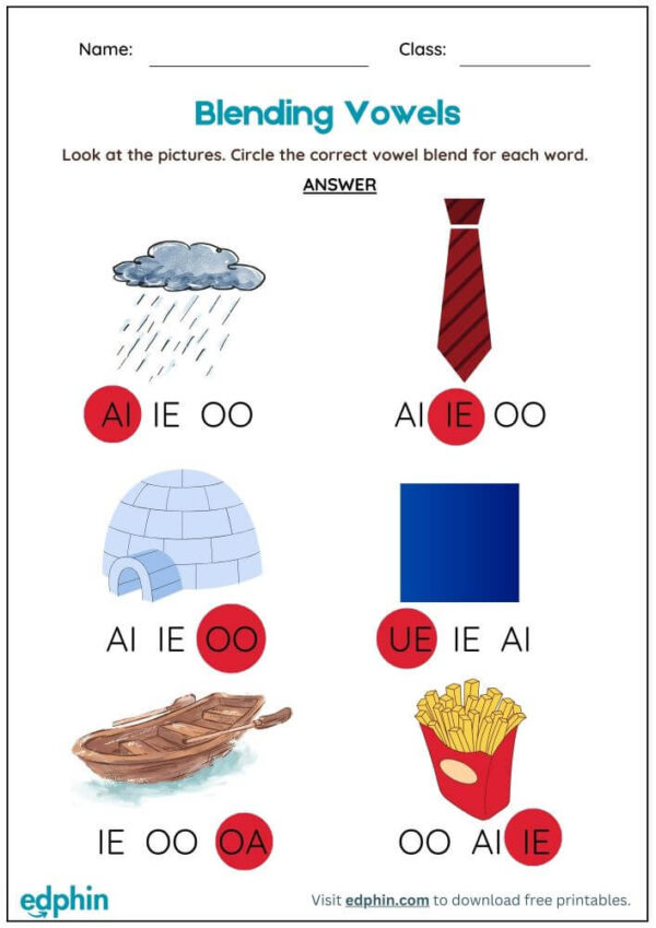 Circle The Correct Vowel Blends Worksheet With Answer - Image 3