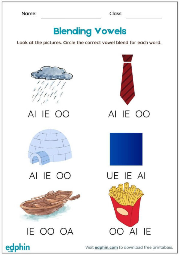 Circle The Correct Vowel Blends Worksheet With Answer - Image 2