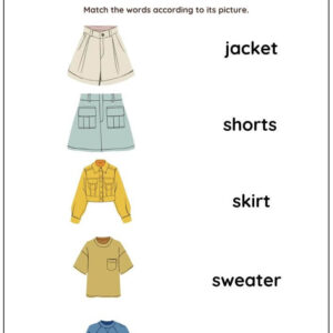 Clothing Vocabulary: Match Words With Pictures Worksheet With Answers