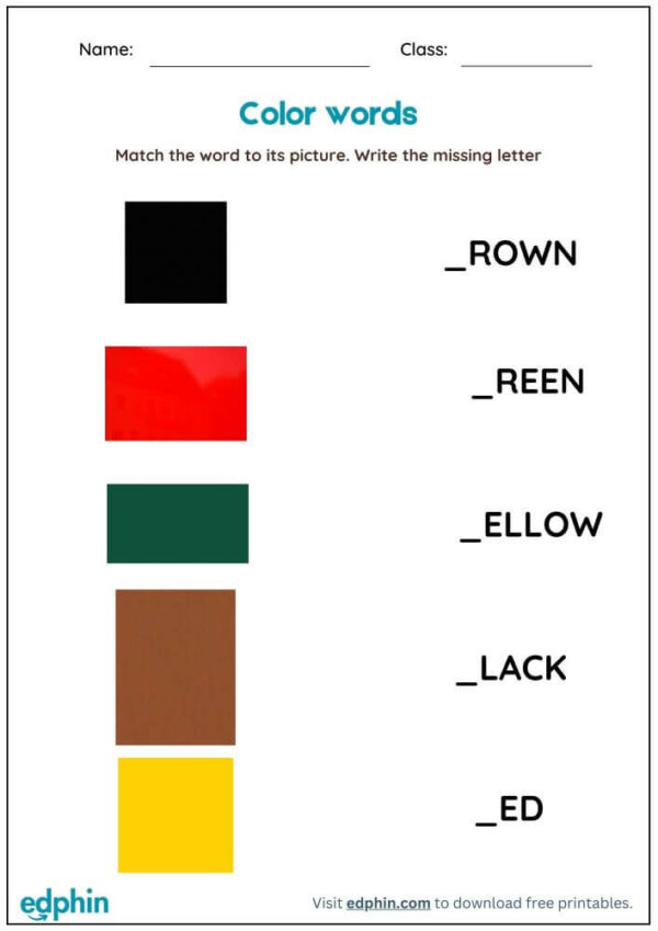 Colors Name: Missing Letter Worksheet With Answer - Image 2