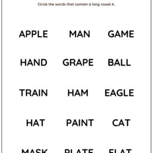 Find The Long Vowel Sound Words Worksheet With Answer
