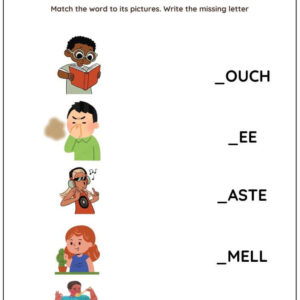 5 Senses Worksheet : Match Words with Picture Worksheet With Answer