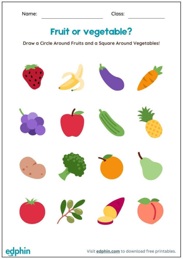 Identify Fruits And Vegetables Worksheet With Answers