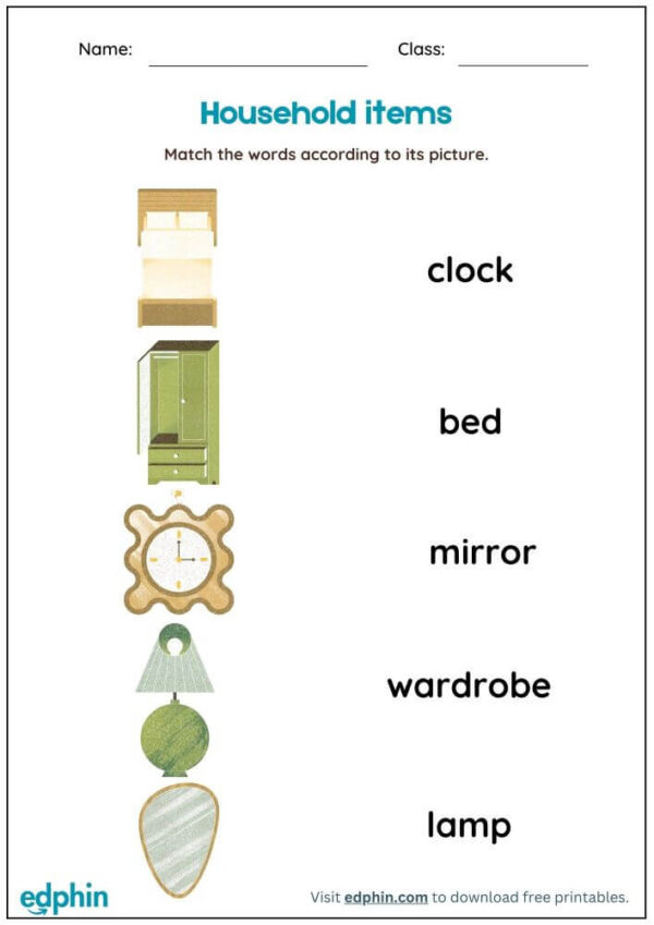 Home & School Vocabulary: Match Words With Pictures Worksheet With Answers - Image 2